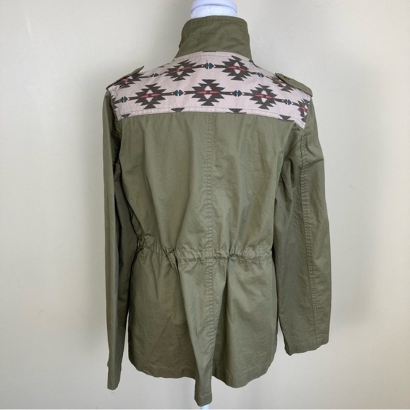 Earthbound Trading Khaki Green Utility Jacket Western Aztec Southwest Print Sz S - Picture 6 of 16